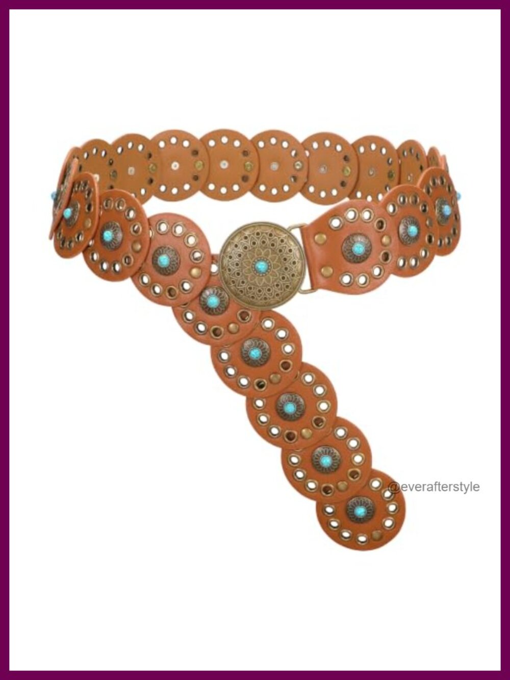 Western Concho Belt with Faux Leather Turquoise Discs Cowgirl Style